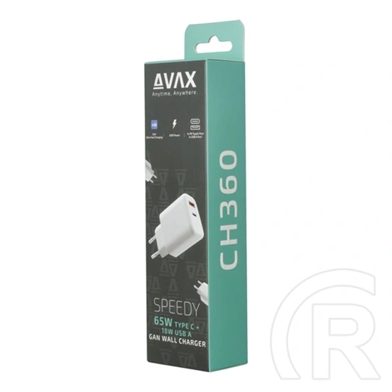 AVAX CH360 Speedy fali töltő (65W USB-C PD, 18W USB-A QC, GaN, USB-C+USB-A csatlakozó, fehér)