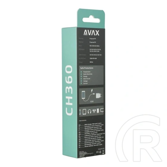 AVAX CH360 Speedy fali töltő (65W USB-C PD, 18W USB-A QC, GaN, USB-C+USB-A csatlakozó, fehér)