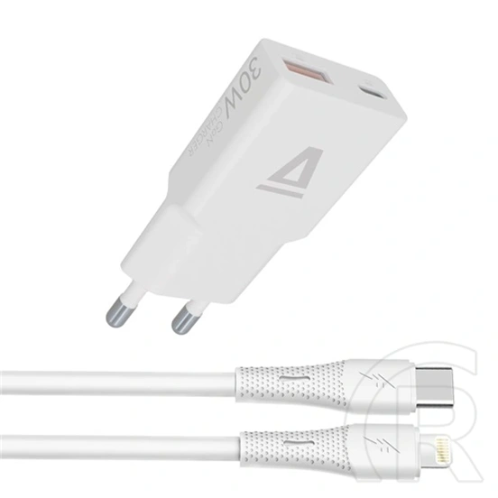 AVAX CH6414 fali töltő és Lightning kábel (30W GaN USB-C, 27W Lightning kábel 1,5m, fehér)