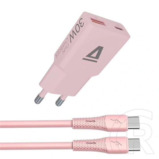 AVAX CH6417 hálózati töltő és USB-C kábel csomag (30W GaN töltő, 60W USB-C szilikon kábel 1,5m, fehér)