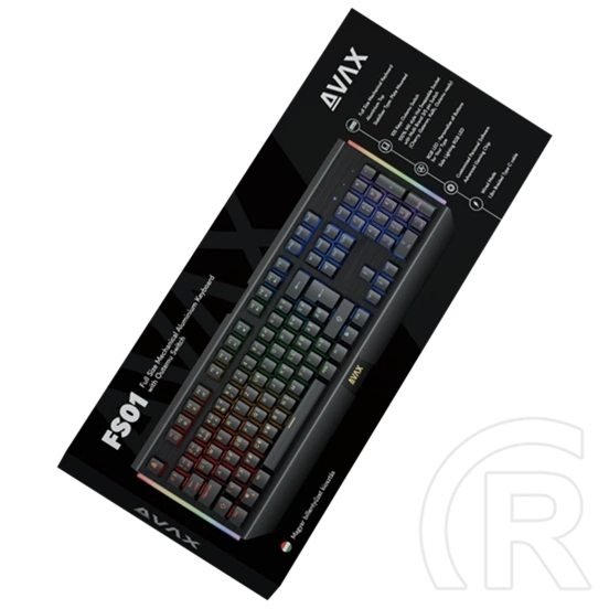 AVAX FS01 Full size vezetékes mechanikus gamer billentyűzet (magyar kiosztás, Outemu piros, RGB, USB Type-C, 1,8 m, feke