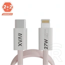 AVAX Magnety gyorstöltő kábel (rózsaszín, USB-C - Lightning, 27W, mágneses, fonott, 1 m)