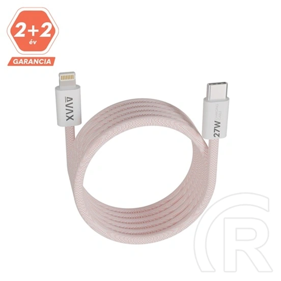 AVAX Magnety gyorstöltő kábel (rózsaszín, USB-C - Lightning, 27W, mágneses, fonott, 1 m)