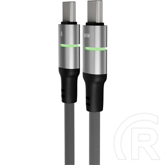 AVAX STEELY LED USB-C gyorstöltő- és adatkábel (USB-C - USB-C, 60W, fonott, LED csík, Battery Protection, 3 m, fekete)