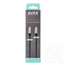 AVAX Steely Type-C - Type-C adatkábel 1,5 m (acélszürke, 60 W, 3A, sodort szövetborítás, fém csatlakozó)