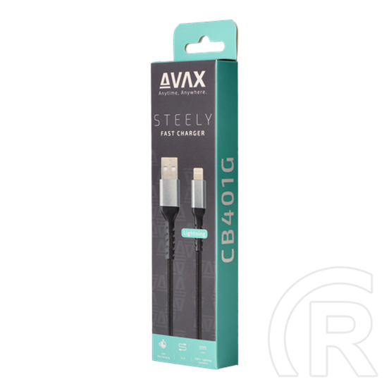 AVAX adat- és töltőkábel (USB-A / Lightning, 3A, 1,5 m, acélszürke)