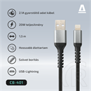 AVAX adat- és töltőkábel (USB-A / Lightning, 3A, 1,5 m, acélszürke)
