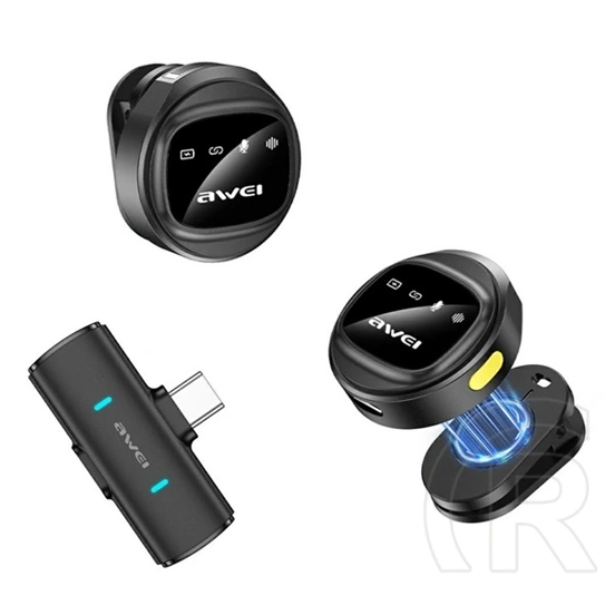 AWEI mk3 duo bluetooth mikrofon 2db (type-c, lavalier csíptethető, zajszűrő) fekete