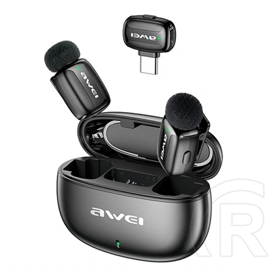 AWEI mk5 duo bluetooth mikrofon 2db (type-c, lavalier csíptethető, zajszűrő) fekete