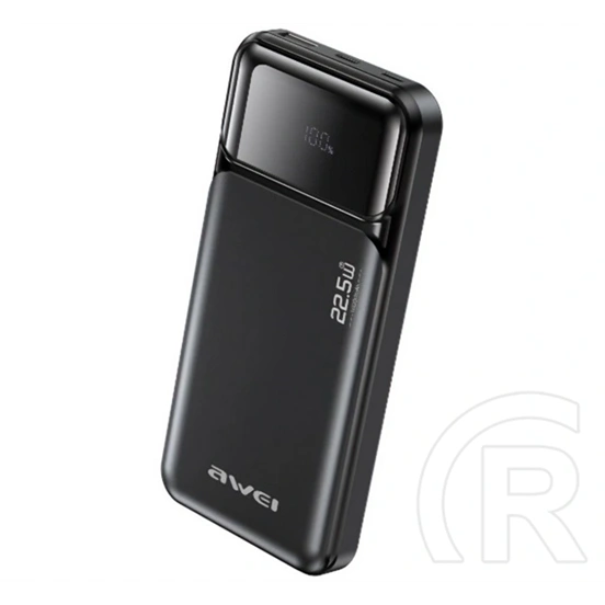AWEI pa-90 vésztöltő usb+2 type-c aljzat (10000mah, 22.5w, gyorstöltő, led kijelző) fekete