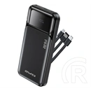 AWEI pa-91 vésztöltő usb+2 type-c aljzat (10000mah, 22.5w, gyorstöltő + fix usb/type-c/lightning kábel) fekete
