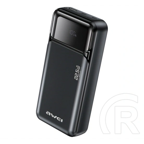 AWEI pa-92 vésztöltő usb+2 type-c aljzat (20000mah, 22.5w, gyorstöltő, led kijelző) fekete