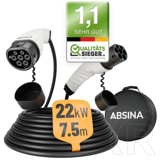 Absina 3 fázisú elektromos autó töltőkábel (22kW, 32A, 7,5m)
