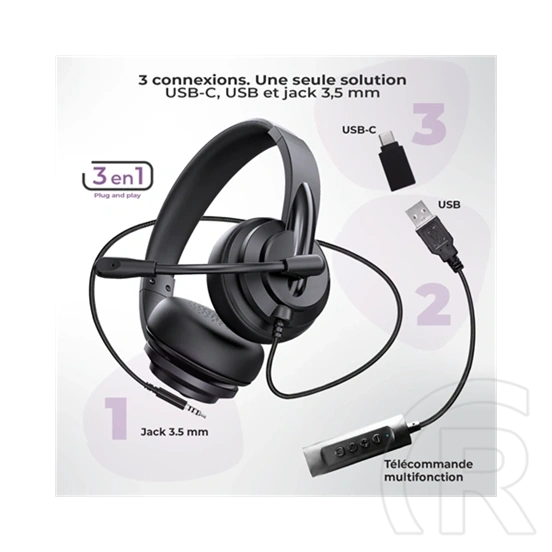 Advance Smartphonics 650 mikrofonos fejhallgató (USB/3,5 mm jack, vezetékes, 1,2 m kábel, sztereó, fekete)
