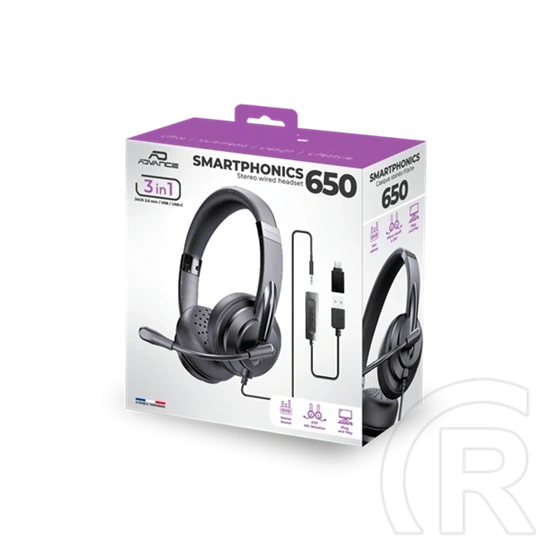 Advance Smartphonics 650 mikrofonos fejhallgató (USB/3,5 mm jack, vezetékes, 1,2 m kábel, sztereó, fekete)