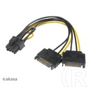 Akasa tápkábel átalakító (2 x SATA / PCIe 6+2 pin, 15 cm)