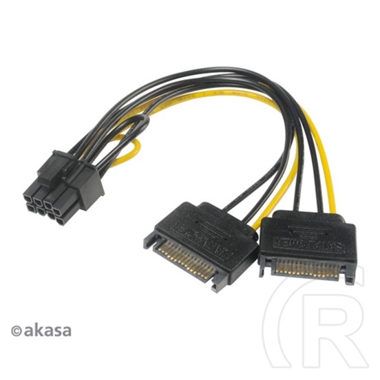 Akasa tápkábel átalakító (2 x SATA / PCIe 6+2 pin, 15 cm)