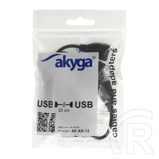 Akyga AK-AD-13 USB hub (4xUSB-A, USB 2.0, 15cm, fekete)