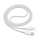 Akyga USB adat- és töltőkábel (C dugó / Lightning dugó, 20W, 1 m, fehér)
