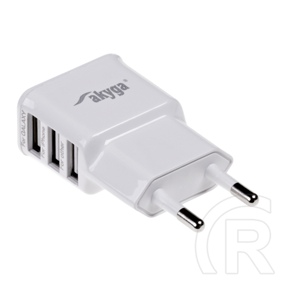 Akyga hálózati töltő (3xUSB, 5 V, 3.1 A, fehér)