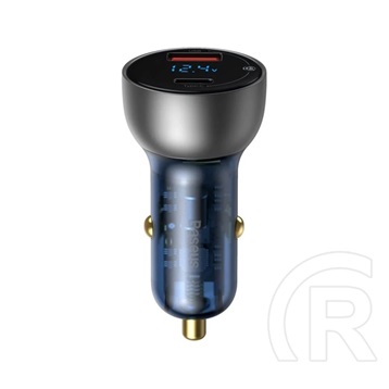 Amorus Baseus autós töltő usb / type-c aljzat (5v / 3000ma, 65w, pd gyorstöltés tám., led kijelző) ezüst