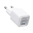 Anker Nano 3 hálózati töltő (USB-C aljzat, 30 W, GaN, gyorstöltő, fehér)