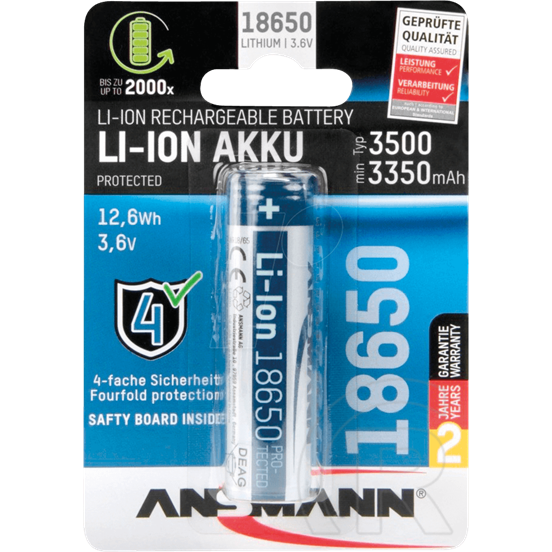 Ansmann védett akkumulátor (3500mAh, Li-Ion, 18650)