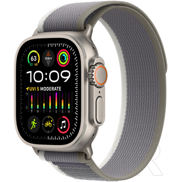 Apple Watch Ultra 2 (49mm, titán tok, GPS+Cellular, zöld/szürke terep pánt, S/M)
