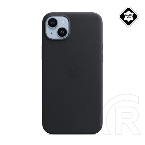 Apple iPhone 14 Plus műanyag telefonvédő (valódi bőr bevonat, magsafe rögzítésű, mágneses) fekete