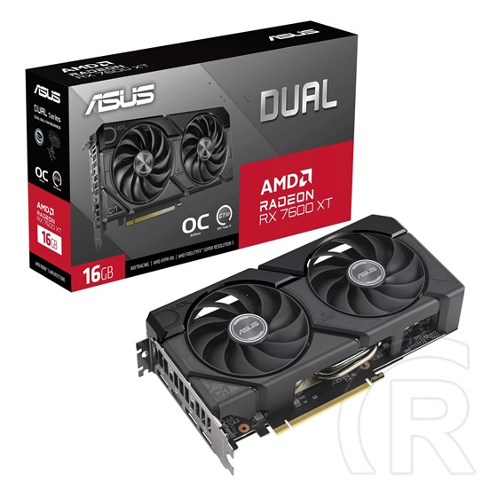 Asus Dual Radeon RX 7600 XT OC VGA (PCIe 4.0, 16 GB GDDR6, 128 bit, 3xDP+1xHDMI, aktív hűtő)