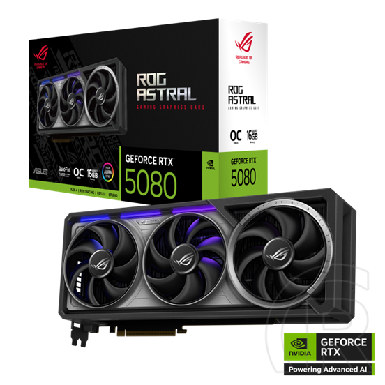 Asus ROG Astral GeForce RTX 5080 OC VGA (PCIe 5.0, 16 GB GDDR7, 256 bit, 3xDP+2xHDMI)