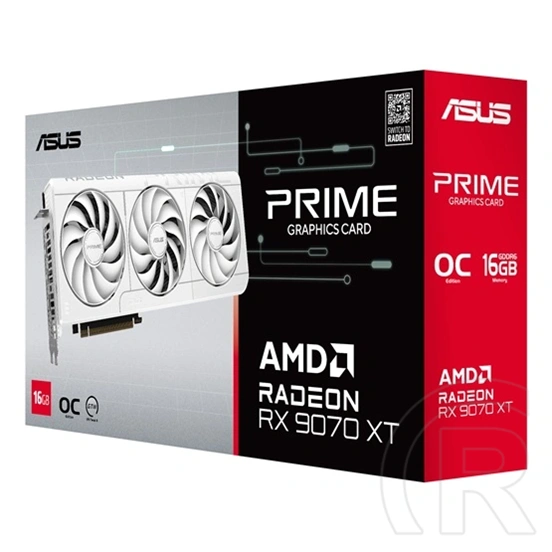 Asus Radeon RX 9070 XT Prime OC VGA (PCIe 5.0, 16 GB GDDR6, 3xDP+HDMI, 3x8-pin, fehér)