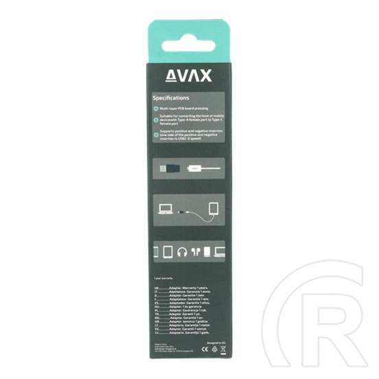 Avax AD601 CONNECT+ USB-A - Type-C átalakító (USB-A x1, Type-C x1, gyors adatátvitel, fekete)