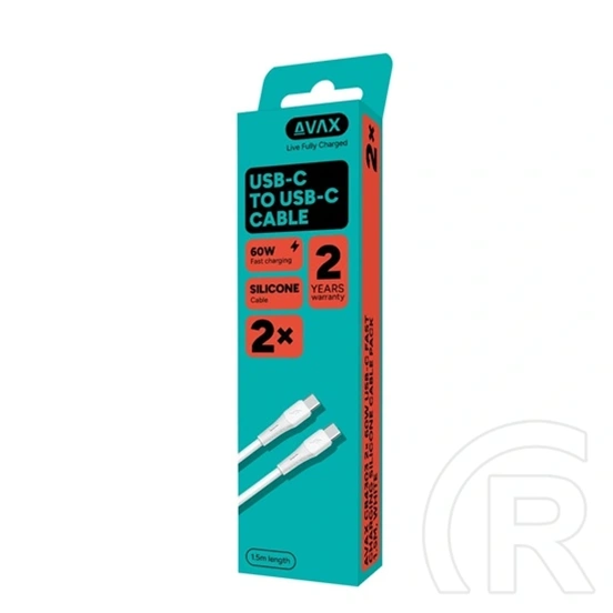 Avax CB4303 kábelcsomag (2x USB-C, 60W, 1,5 m, puha szilikon, fehér)