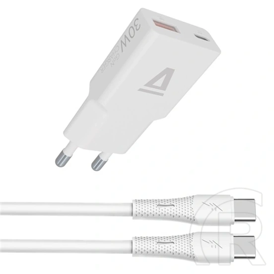 Avax CH6413 fali töltő csomag (30W, GaN, 60W USB-C szilikon kábel 1,5m, fehér)