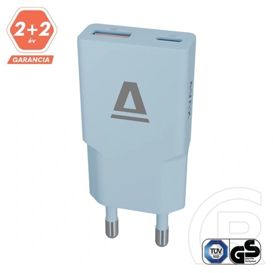 Avax CH641LB Nano Slim hálózati töltő (30W, GaN, USB-C PD3.0, USB-A QC3.0, ultravékony, világoskék)