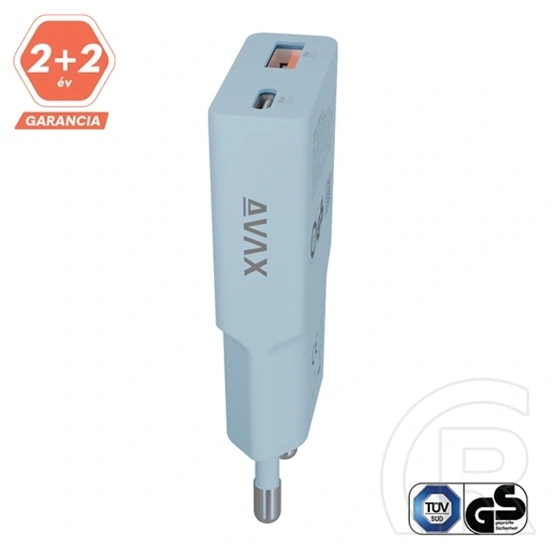 Avax CH641LB Nano Slim hálózati töltő (30W, GaN, USB-C PD3.0, USB-A QC3.0, ultravékony, világoskék)