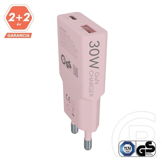 Avax CH641P Nano Slim fali töltő USB-C+USB-A aljzat (30w, gan, pd3.0, qc3.0, ultravékony, rózsaszín)
