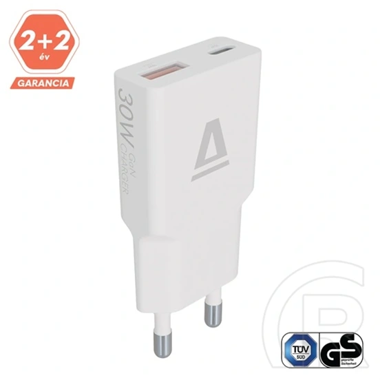 Avax CH641W Nano Slim fali töltő (30W, GaN, USB-C PD3.0, USB-A QC3.0, dupla töltés, fehér)