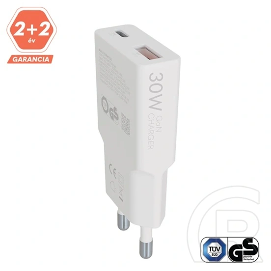 Avax CH641W Nano Slim fali töltő (30W, GaN, USB-C PD3.0, USB-A QC3.0, dupla töltés, fehér)