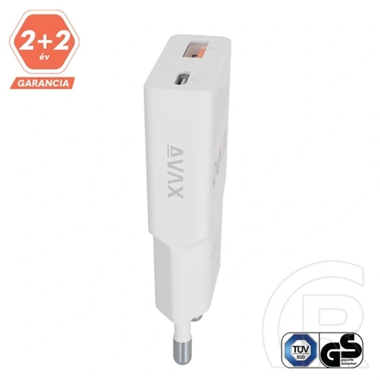 Avax CH641W Nano Slim fali töltő (30W, GaN, USB-C PD3.0, USB-A QC3.0, dupla töltés, fehér)