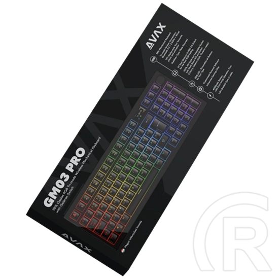 Avax GM03 Pro vezeték nélküli 98%-os mechanikus gamer billentyűzet (fekete, tri-mode, Gateron sárga, magyar kiosztás)