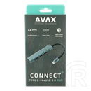 Avax HB601 CONNECT+ USB hub (Type-C, 4x USB 3.0, fekete)