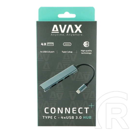 Avax HB601 CONNECT+ USB hub (Type-C, 4x USB 3.0, fekete)