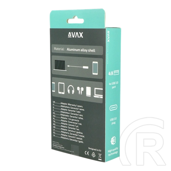 Avax HB601 CONNECT+ USB hub (Type-C, 4x USB 3.0, fekete)