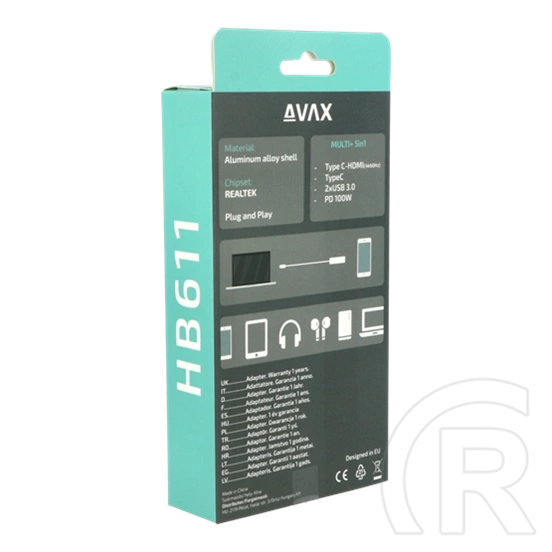 Avax HB611 Connect+ 5in1 Type-C hub (HDMI 4K/60Hz, Type-C bemenet, 2x USB 3.0, PD 100W)