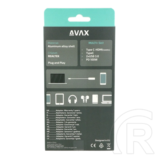 Avax HB611 Connect+ 5in1 Type-C hub (HDMI 4K/60Hz, Type-C bemenet, 2x USB 3.0, PD 100W)