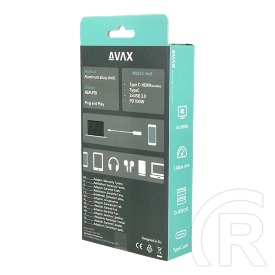Avax HB611 Connect+ 5in1 Type-C hub (HDMI 4K/60Hz, Type-C bemenet, 2x USB 3.0, PD 100W)