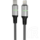 Avax STEELY LED Lightning gyorstöltő kábel (USB-C - Lightning, 27W PD, 3 m, fonott, gyors adatátvitel, Battery Protectio