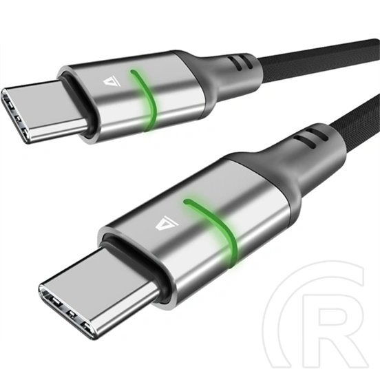 Avax Steely LED USB-C gyorstöltő kábel (60W, USB-C x2, 2 m, fonott, LED, Battery Protection, fekete)